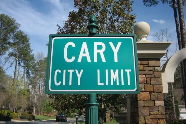 Cary city limit street sign.