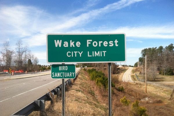 Wake Forest city limit street sign.